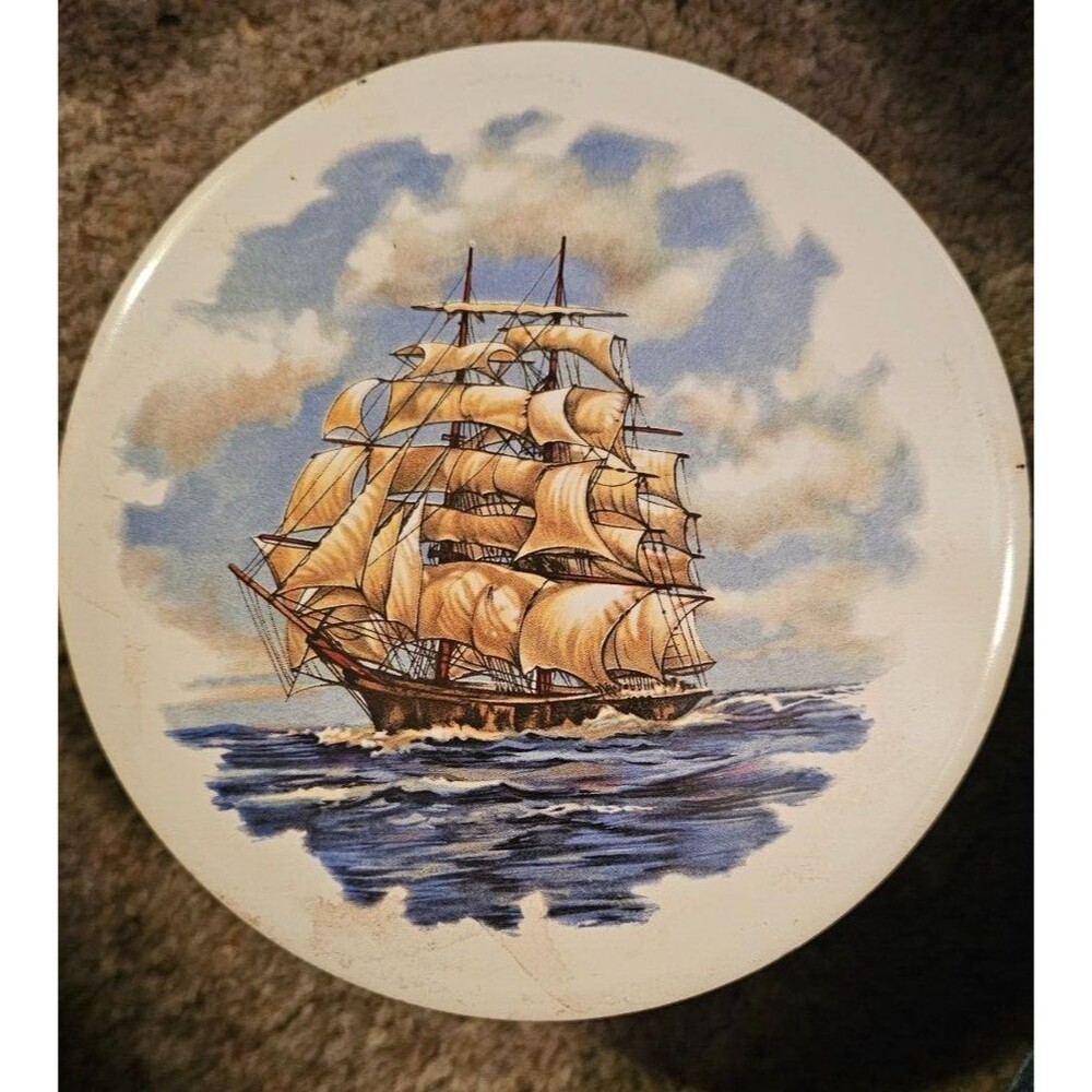 Vintage H & R Johnson England Decorative Round Tiles Set of 2 sailing ships
